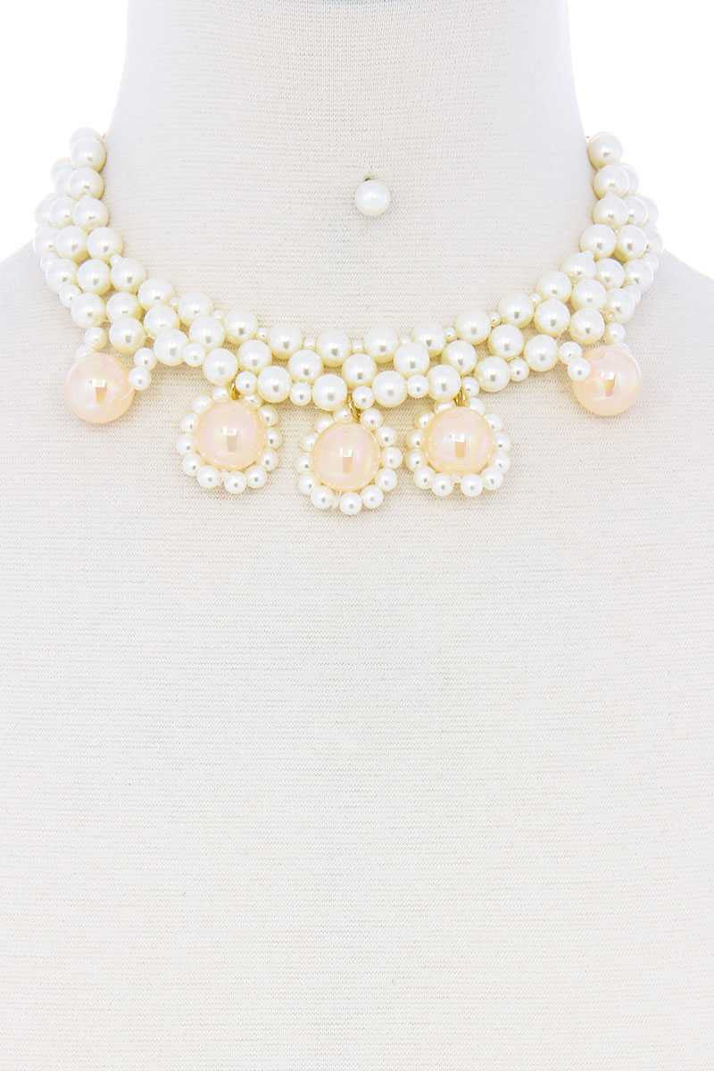 Chunky Rose Pearl Deco Choker Necklace