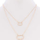 2 Layered Chain Oval Pendant Metal Necklace Earring Set