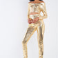 Metallic Small Scales Print Long Sleeve Off-the-shoulder Cropped Top And High Waist Slim Fit Legging Set