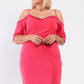 Plus Coral Pink Off-the-shoulder Silver Ball Beaded Hem Mini Dress