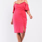 Plus Coral Pink Off-the-shoulder Silver Ball Beaded Hem Mini Dress