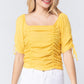 Elbow Slv Smocked Ruched Woven Top
