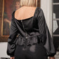 Plus Black Satin Pleated Front Detail Long Puff Sleeve Corset Crop Top