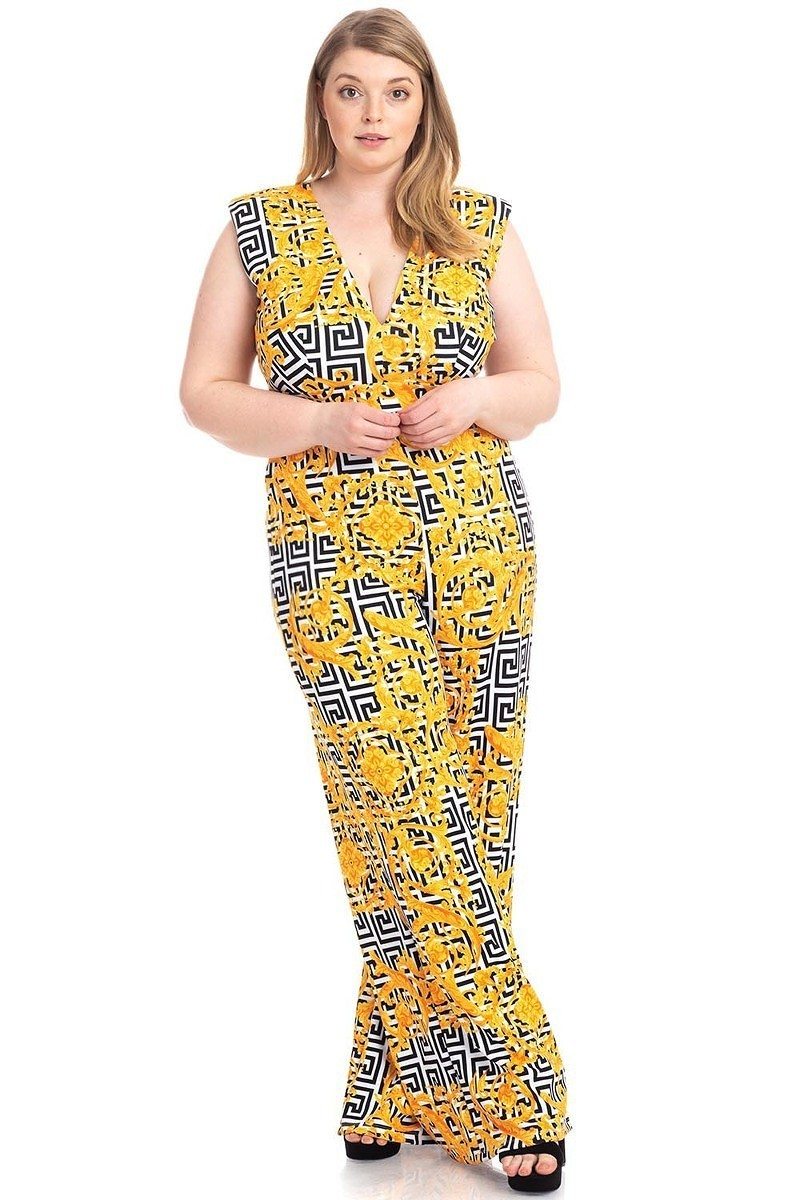 Greek Key Print Formal Jumpsuit