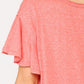 Solid Round Neck Frill Sleeve Top With Scoop Hem