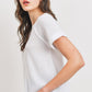 Waffle Raw Edge V-neck Rolled Up Short Sleeves Top