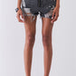 Ripped High-waist Front Zip-up Raw Hem Detail Distressed Mini Shorts