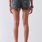 Ripped High-waist Front Zip-up Raw Hem Detail Distressed Mini Shorts