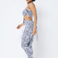 Mesh Print Crop Top With Plastic Chain Halter Neck With Matching Leggings