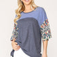 Colorblock Knit And Floral Print Mixed Top With Dolman Sleeve