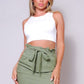 High Waisted Pleated & Belted Mini Skirt