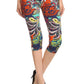 Multi-color Ornate Print Cropped Length Fitted Leggings With High Elastic Waist.