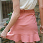 Rose Cotton & Linen Flare Hem Mini Skirt