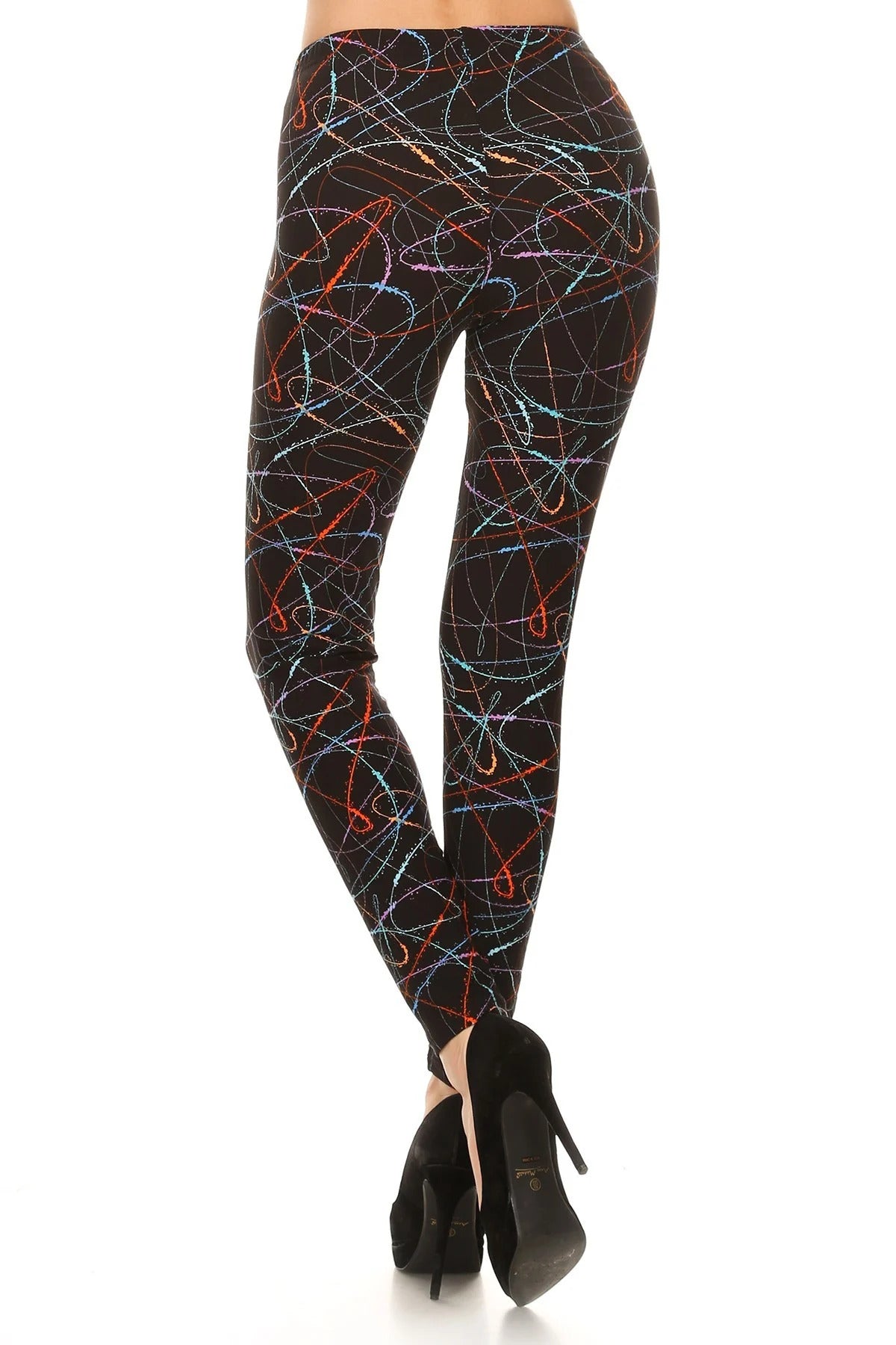 Multicolored Scribble Print, High Waisted Leggings In A Fitted Style With And Elastic Waist