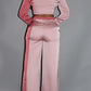 Colorblock Crop Blazer With Matching Low Rise Wide Leg Pant Set With Pockets