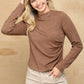 Solid And Cozy Soft Knit Mock Neck Top With Side Ruched Detail