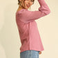 Solid Knit And Chiffon Mixed Top With Puff Long Sleeve
