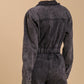 Mid button down stone wash wide leg distressed jumpsuit & side pockets with no lining