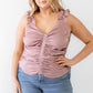 Plus Ruched Button-up Ruffle Strap Smocked Back Tank Top