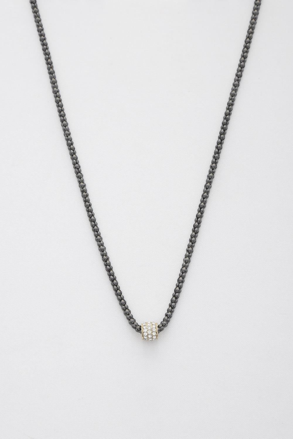 Rhinestone Bead Wheat Link Metal Necklace