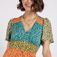 Ditsy floral color block v-neck split button up maxi dress