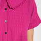 Peter pan collar textured knit button down top