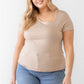 Plus Taupe Waffle Knit Angled Neck Short Sleeve Top