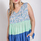 Floral Color Block Ruffle Detail Tiered V-neck Top