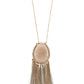 Elognated wrapped gem tassel pendant necklace