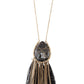 Elognated wrapped gem tassel pendant necklace