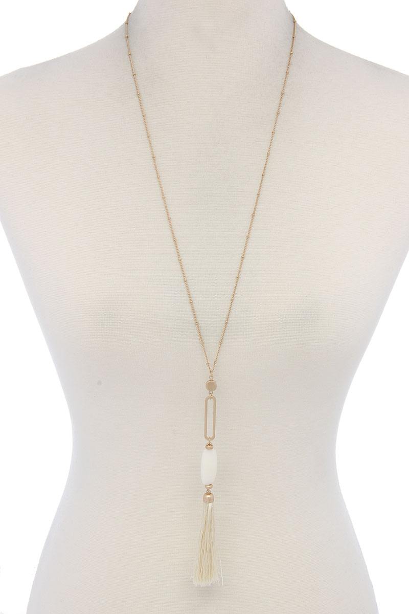 Cut Out Long Oval Bead Tassel Pendant Necklace