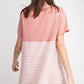 Short Sleeves Rayon Slub Mix And Match Striped Contrast Boxy Top