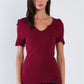 Cherry Red Ribbed V-neck Top