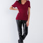 Cherry Red Ribbed V-neck Top