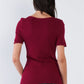 Cherry Red Ribbed V-neck Top