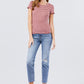 Short Sleeve Crew Neck Stripe Pointelle Knit Top