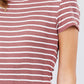 Short Sleeve Crew Neck Stripe Pointelle Knit Top
