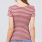 Short Sleeve Crew Neck Stripe Pointelle Knit Top