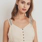 Knit Laced Buttoned Shoulder Strap Top