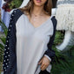 V Neck Contrast Woven Dot Print Long Sleeve Knit Top