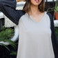 V Neck Contrast Woven Dot Print Long Sleeve Knit Top