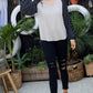 V Neck Contrast Woven Dot Print Long Sleeve Knit Top