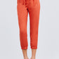 Paperbag W/bow Tie Elastic Hem Long Linen Pants