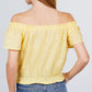 Short Sleeve Off The Shoulder Front Tie Detail Smocked Hem Eyelet Lace Woven Top