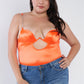 Plus Size Silk Chain Spaghetti Strap High Thong Center Cut Out Bodysuit