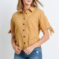 Short Sleeve Button Up Top With Tie Sleeve