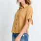 Short Sleeve Button Up Top With Tie Sleeve