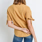 Short Sleeve Button Up Top With Tie Sleeve