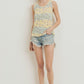Printed Terry Back Opened Sleeveless Top