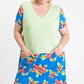Short Sleeve Floral Blocked Midi Dress With Front Pocket